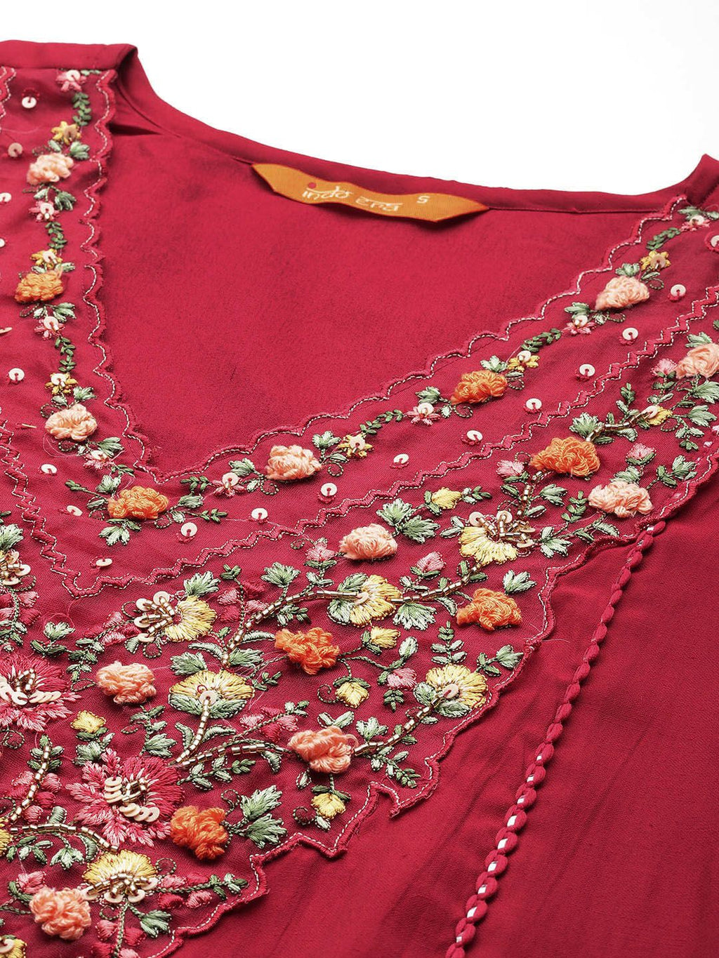 Indo Era Women Floral Yoke Design Panelled Thread Work Kurta with Trousers & Dupatta | Grocsy