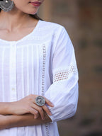 Juniper Women's White Cotton Cambric Solid A-Line Kurta | Grocsy