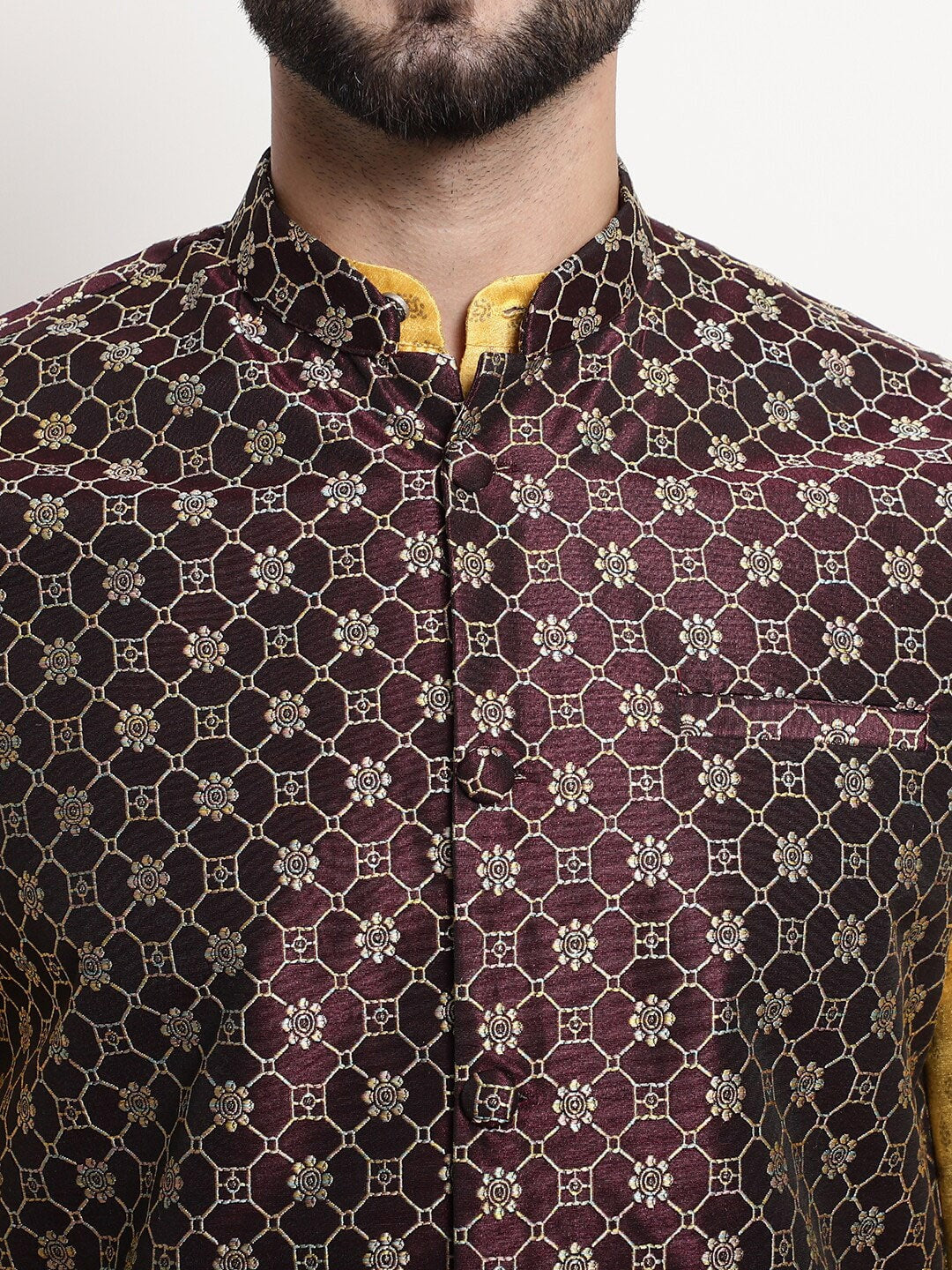 Sojanya Ethnic Motifs Printed Regular Kurta & Pyjamas With Nehru Jacket | Grocsy