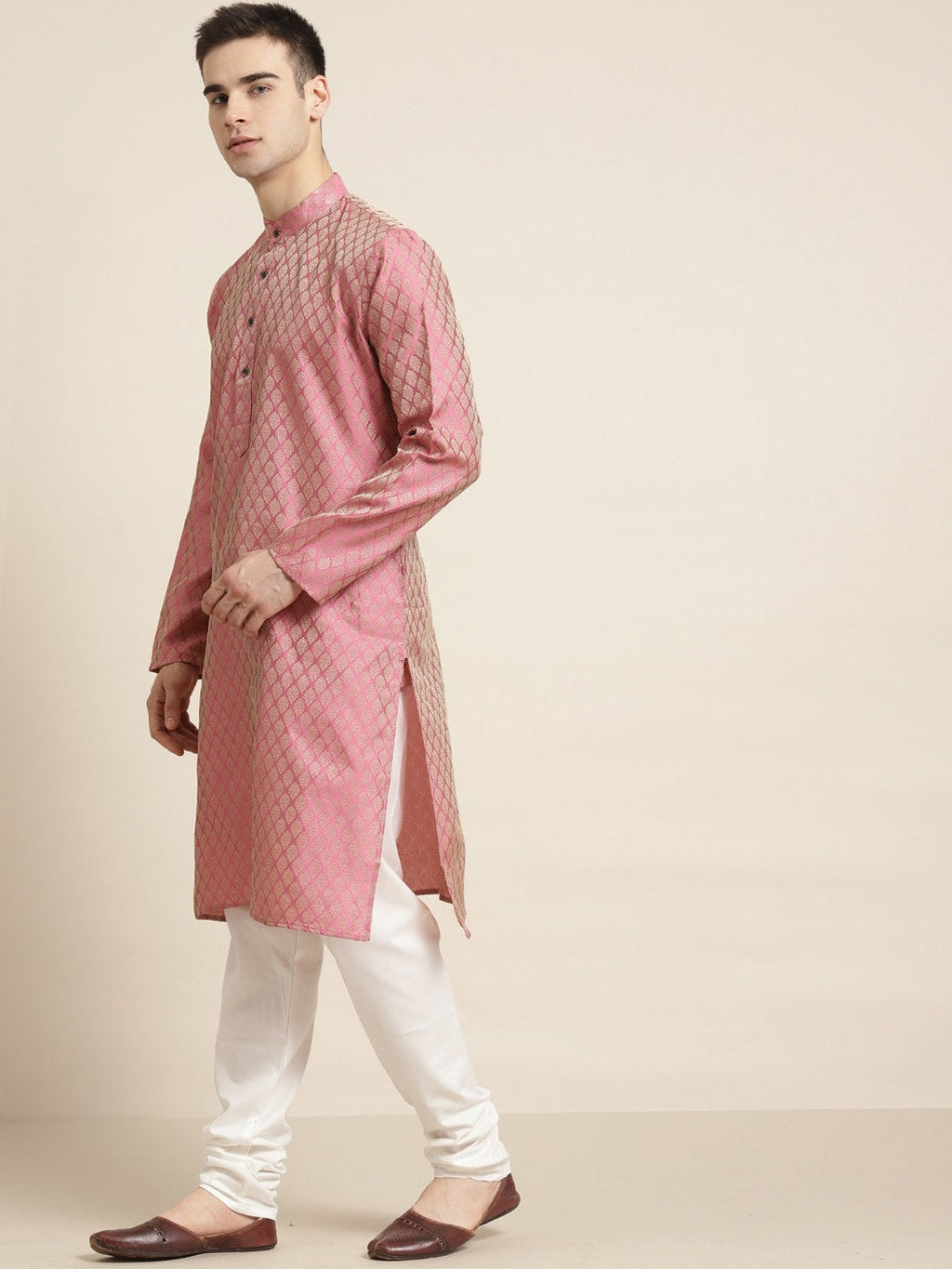 Sojanya Ethnic Motif Woven Design Mandarin Collar Straight Kurta With Churidar | Grocsy