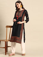 Sangria Floral Yoke Printed Mirror Work Kurta | Grocsy