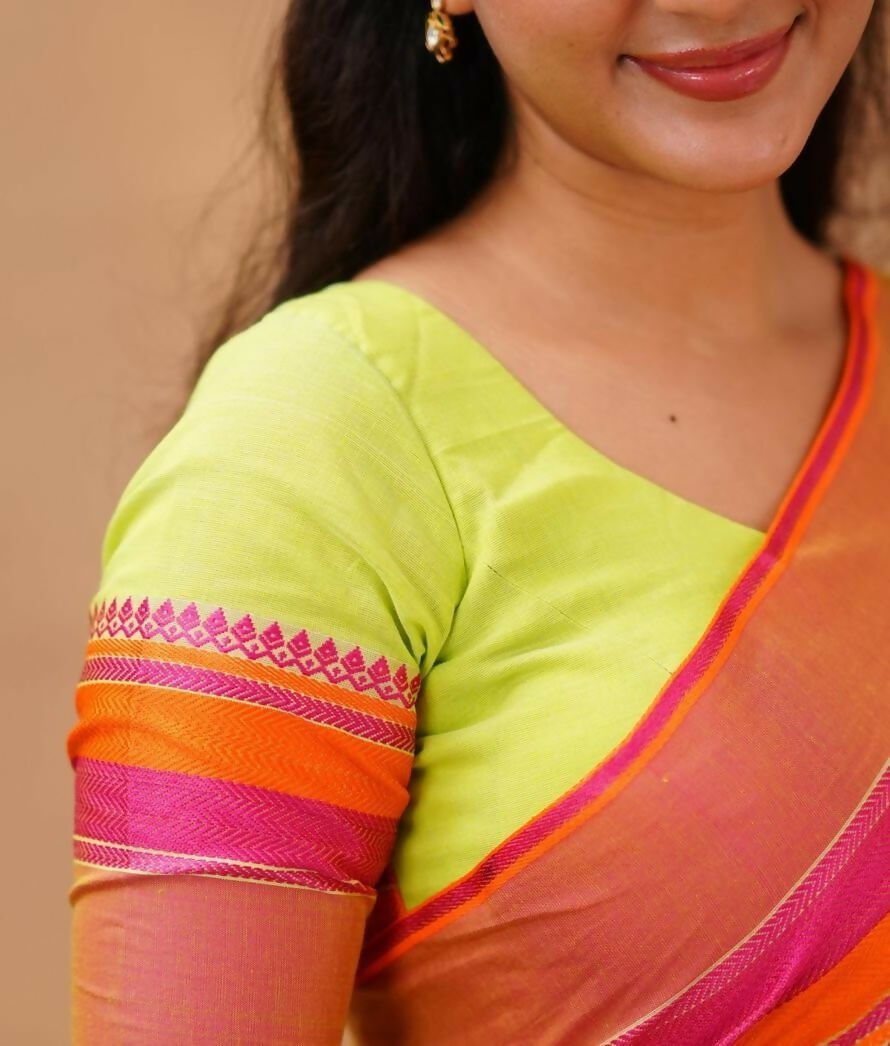 Exclusive Collection Light Green Beautiful Khadi Cotton Handloom Saree | Grocsy