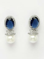 NVR Women's Silver-Plated Blue American Diamond Studded Handcrafted Jewellery Set | Grocsy