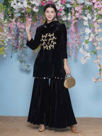 Joban Fashion Black Velvet Sharara Set | Grocsy