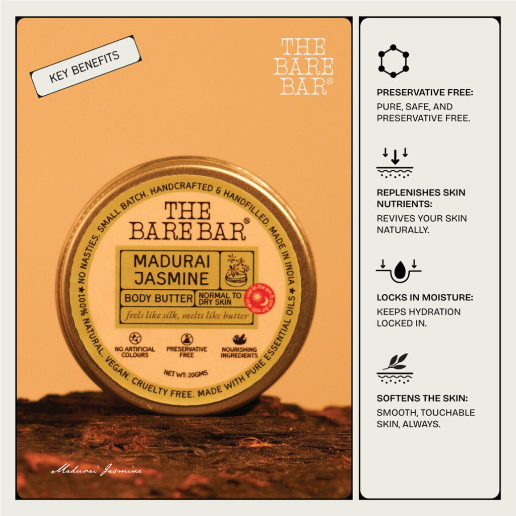 The Bare Bar Madurai Jasmine Body Butter - Floral Moisturizer For Smooth, Radiant Skin | Grocsy