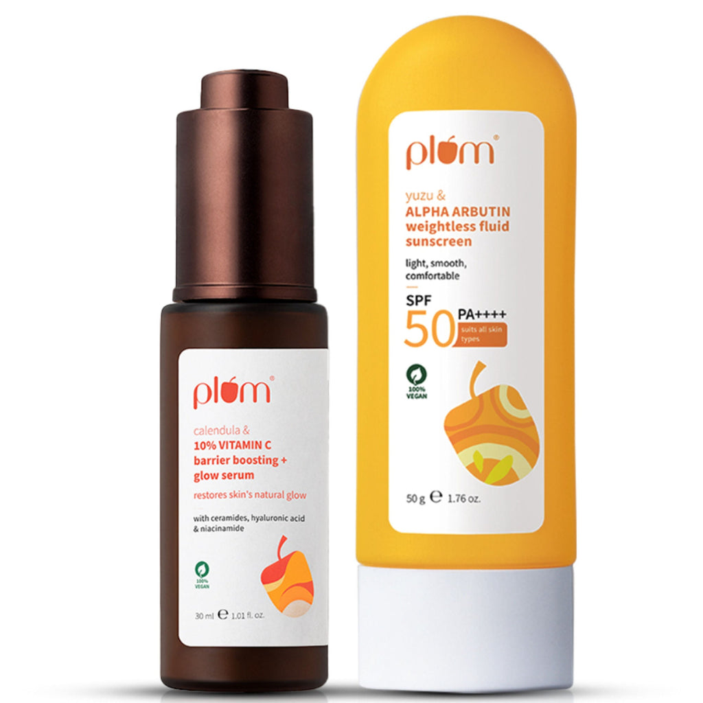 Plum Bestselling Vitamin C & Alpha Arbutin Sun Protect Duo - For Tan Protection & Glowing Skin | Grocsy