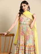 Sangria Floral Embroidered High Slit Sequinned Kurta With Salwar & Dupatta | Grocsy