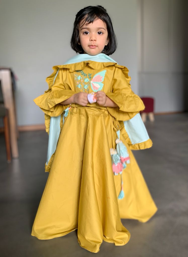 ArthLife Mustard Butterfly Lehenga Choli | Grocsy