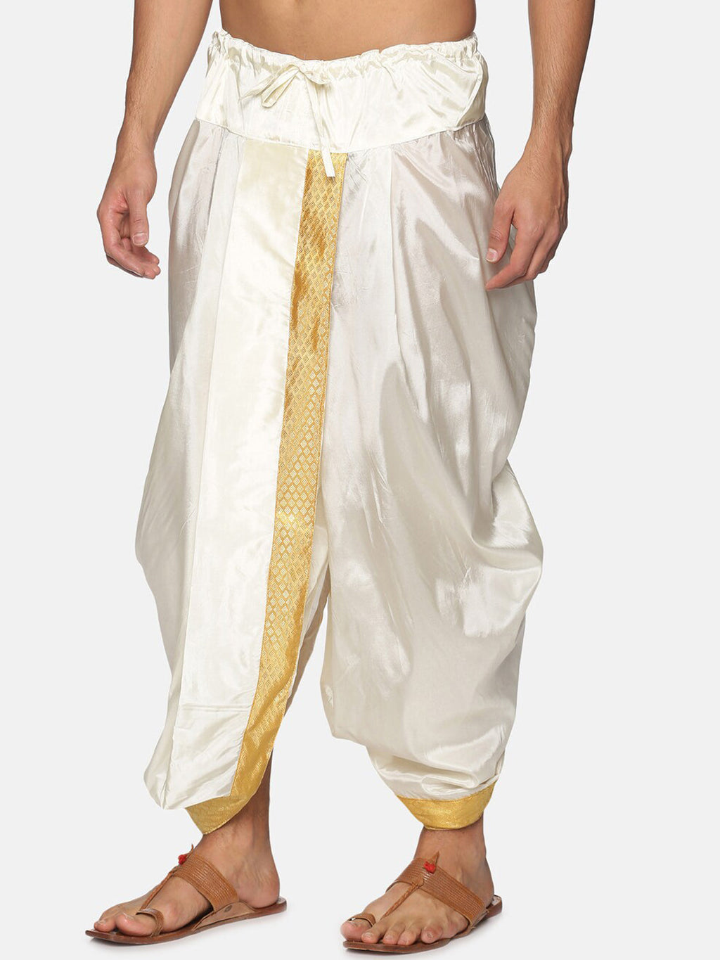 Sethukrishna Men Cream & Golden Solid Dhoti | Grocsy