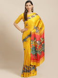 Saree Mall Mustard Yellow & Blue Printed Saree | Grocsy