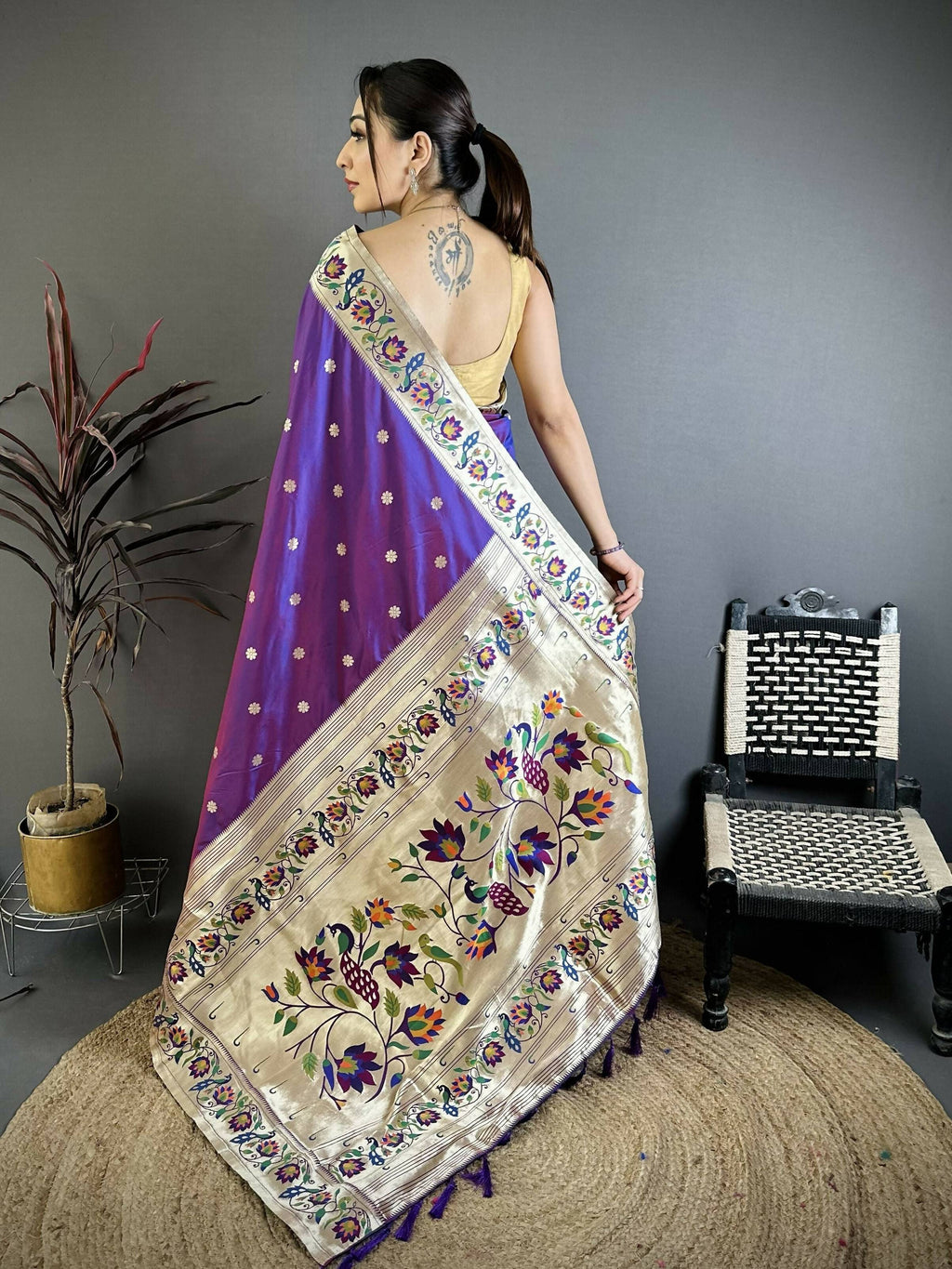 Prime Volt Premium Soft Silk Mayur Paithani Saree with Peacock Meena Weaving & Rich Pallu-Purple | Grocsy