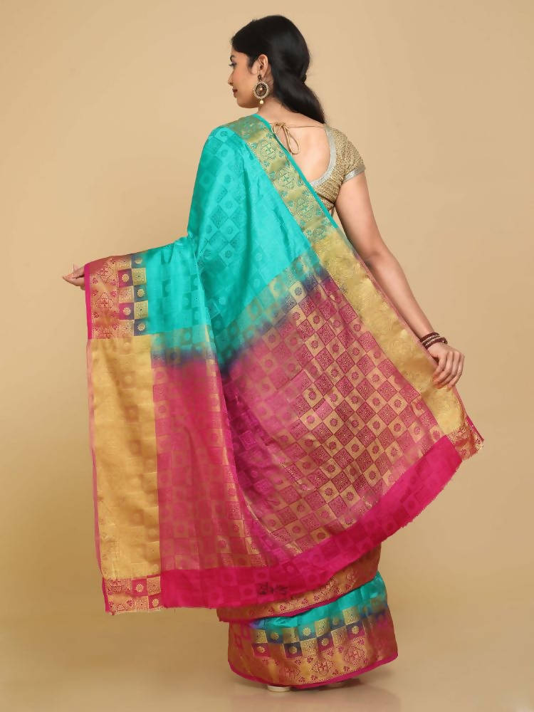 Kalamandir Checked Green Pashmina Saree | Grocsy