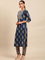 Sangria Women Ethnic Motifs Printed Gotta Patti Pure Cotton Kurta with Trousers | Grocsy