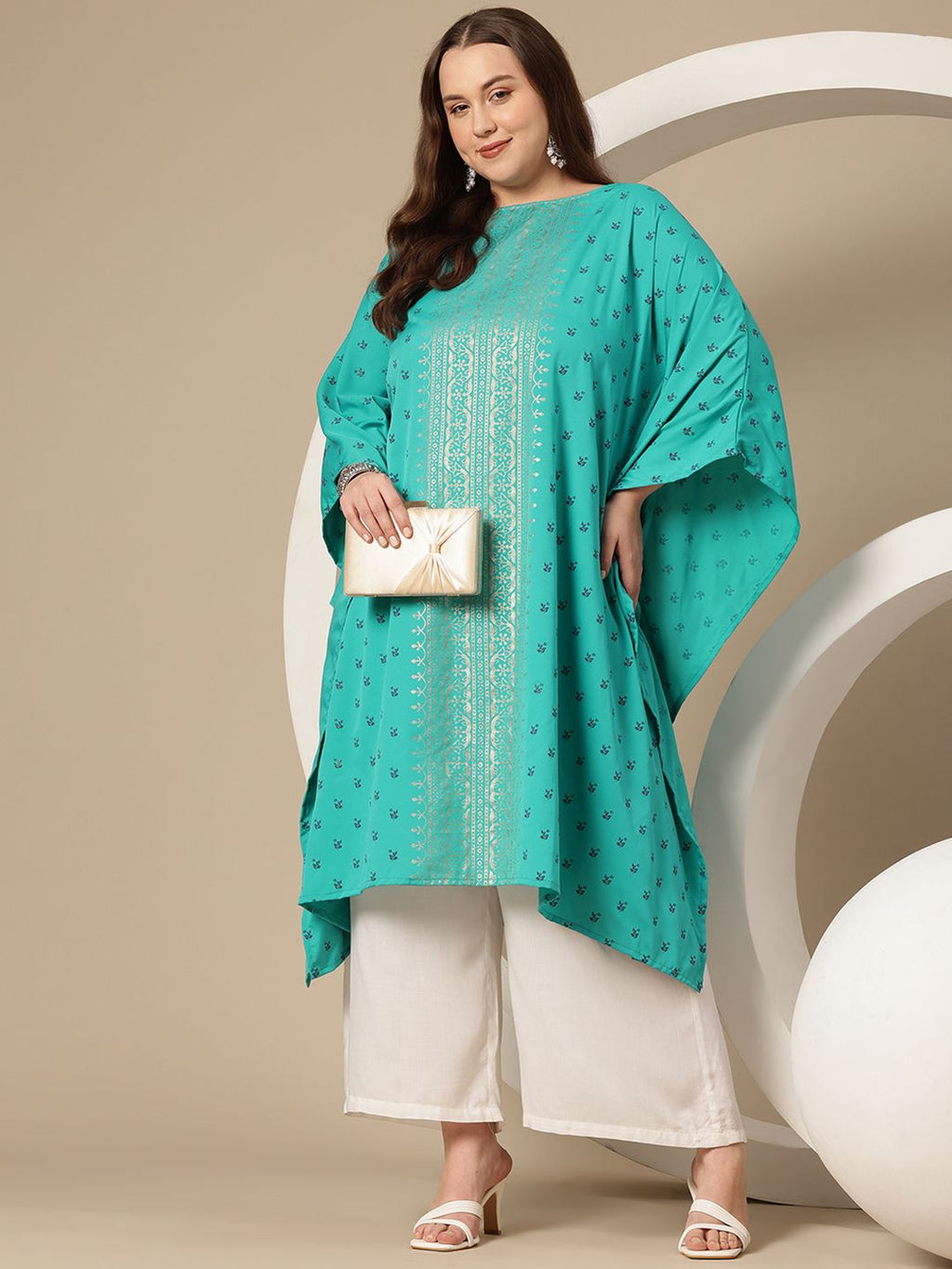 Sztori Plus Size Floral Printed Flared Sleeves Floral Kaftan Kurta | Grocsy