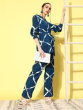 InWeave Women's Indigo Criss Cross Belted Coord Set | Grocsy