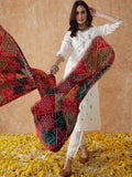 Sangria White Ethnic Motifs Embroidered Thread Work Straight Kurta & Trouser With Dupatta | Grocsy
