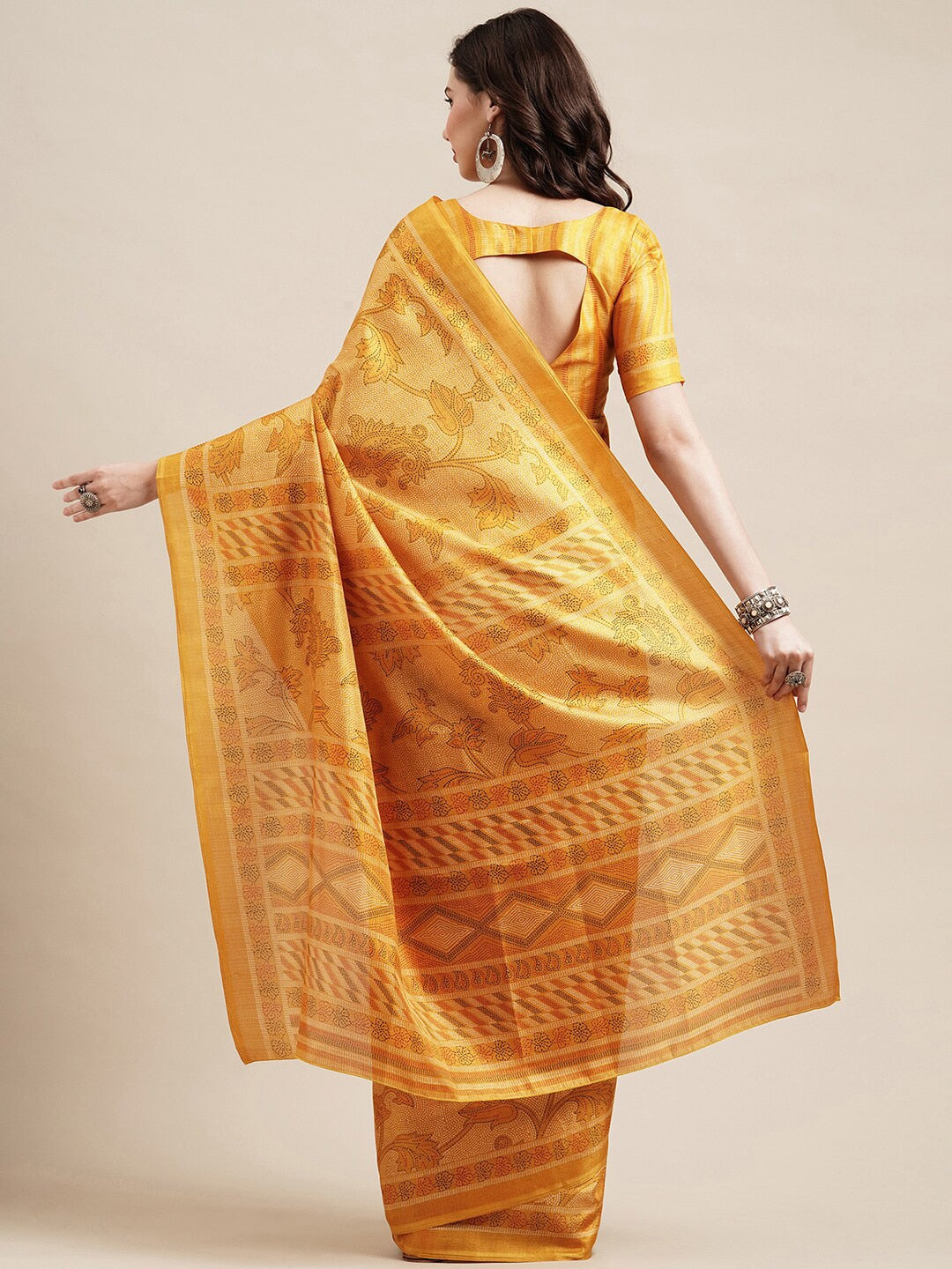 Saree Mall Yellow Floral Printed Bhagalpuri Saree | Grocsy