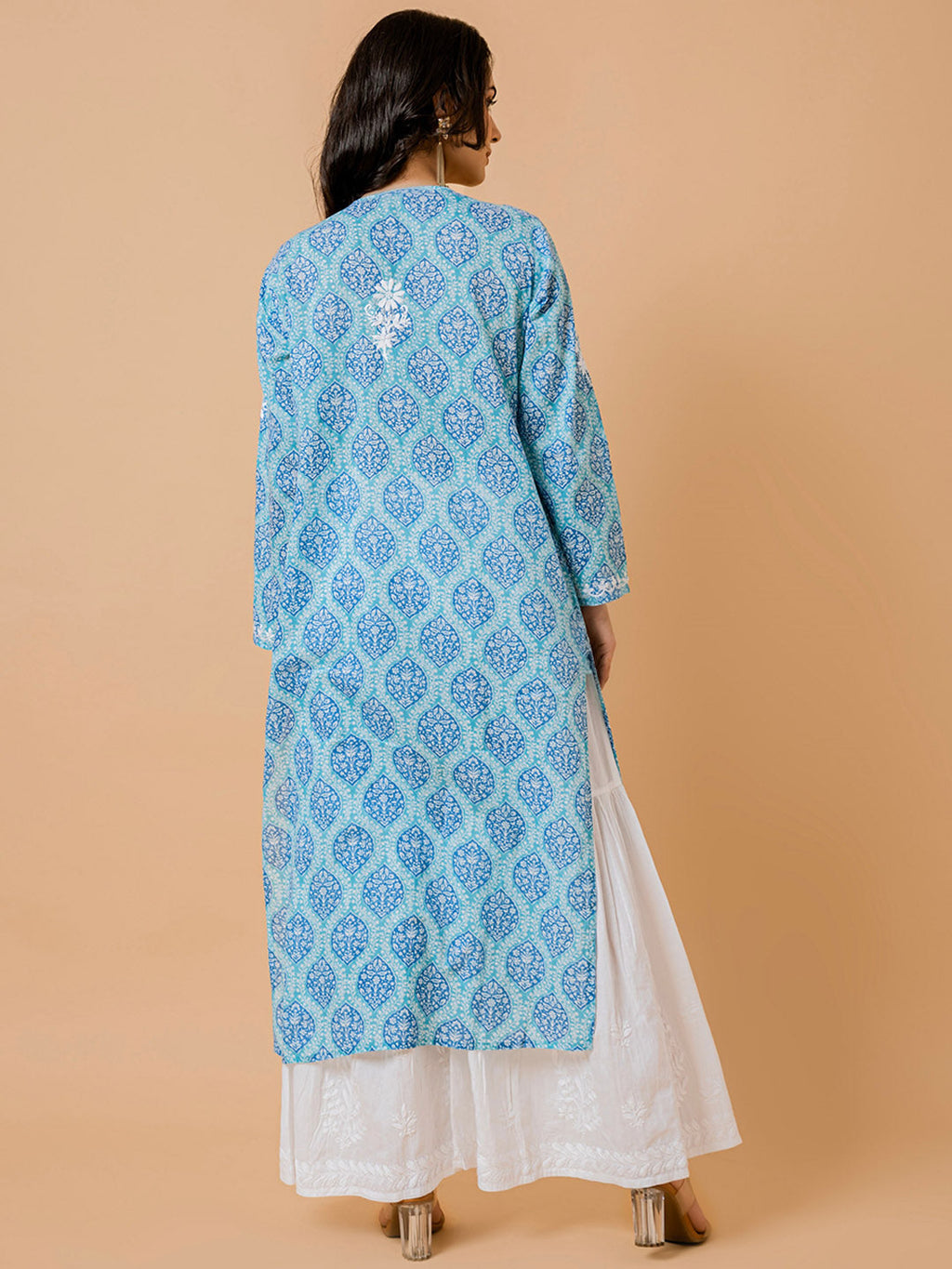 HOUSE OF KARI Ethnic Motifs Printed Cotton Panelled Chikankari Kurta | Grocsy