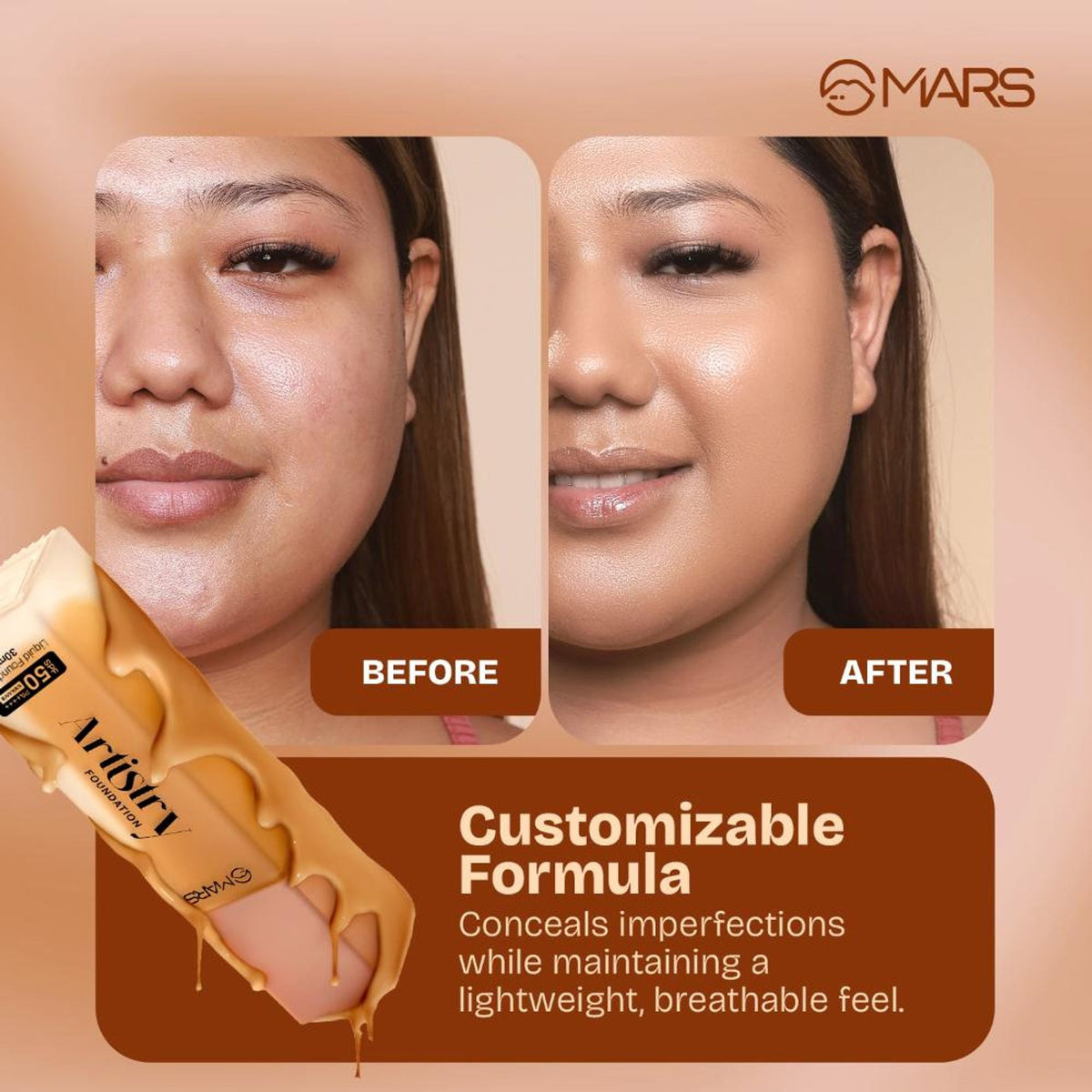 MARS Cosmetics Artistry Liquid Foundation - 08-Nutmeg Crunch | Grocsy