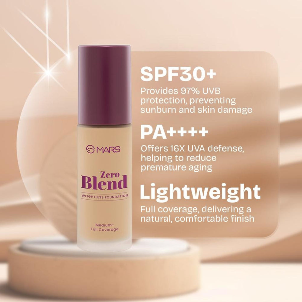 MARS Cosmetics SPF30 PA+++ Zero Blend Weightless Foundation - 07 Caramel Glow | Grocsy