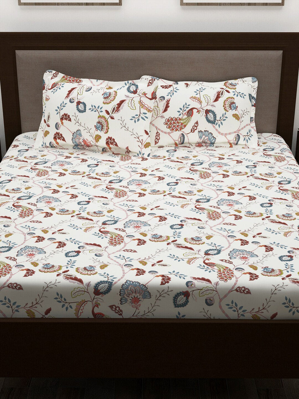 Story@home White & Yellow Ethnic Motifs Cotton 186 TC Queen Bedsheet With 2 Pillow Covers | Grocsy