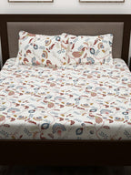 Story@home White & Yellow Ethnic Motifs Cotton 186 TC Queen Bedsheet With 2 Pillow Covers | Grocsy