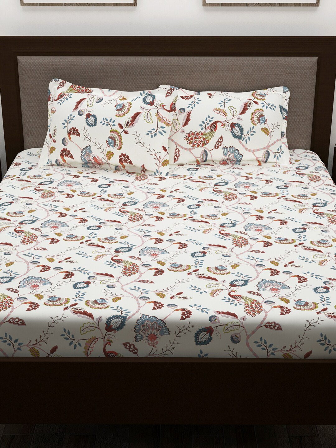 Story@home White & Yellow Ethnic Motifs Cotton 186 TC Queen Bedsheet With 2 Pillow Covers | Grocsy