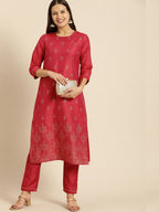 All About You Women Red Ethnic Motifs Kurta with Trousers | Grocsy