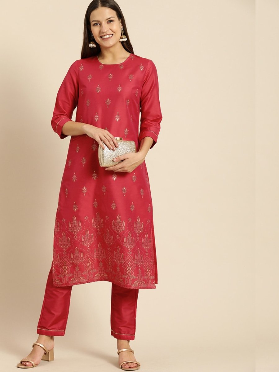All About You Women Red Ethnic Motifs Kurta with Trousers | Grocsy