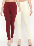TAG 7 Pack of 2 Cream-Coloured & Maroon Ankle-Length Leggings | Grocsy