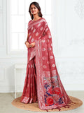 Shree Shyam Fashion Linen Cotton Rust Saree | Grocsy