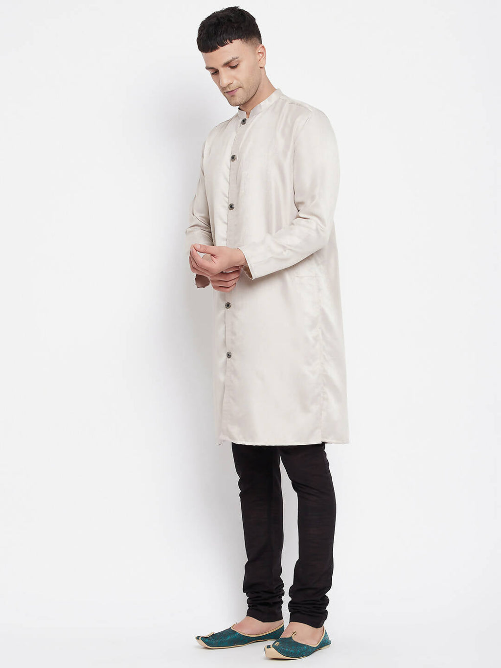 Even Apparels Beige Rayon Men's Sherwani Kurta With Open Front | Grocsy