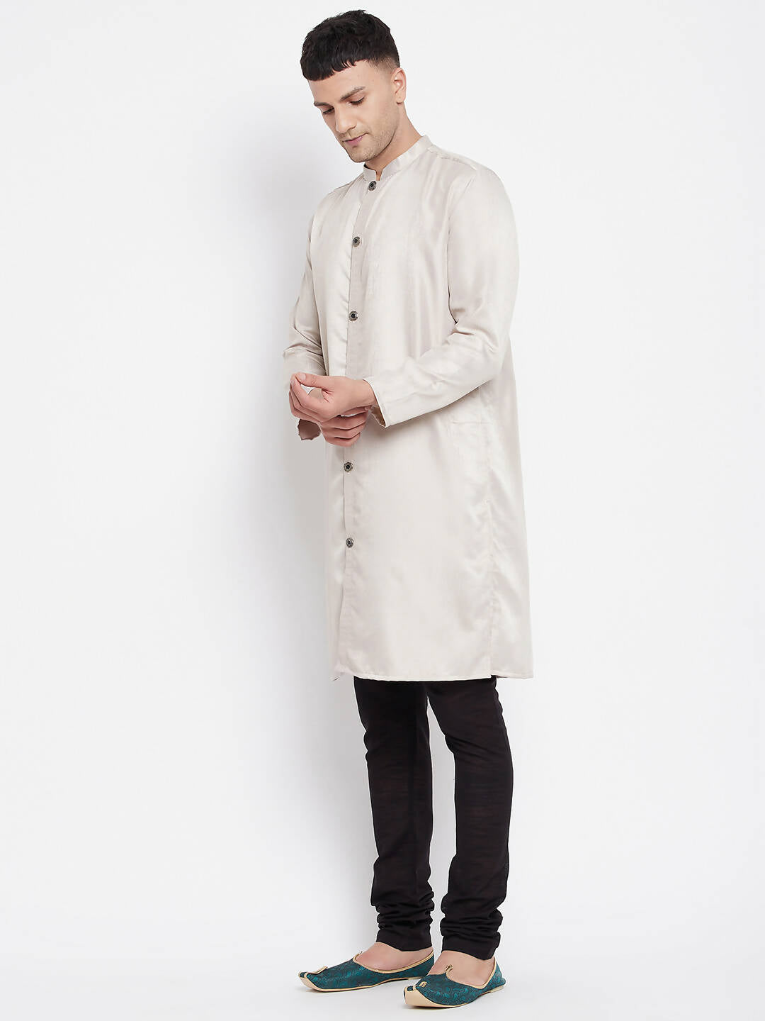 Even Apparels Beige Rayon Men's Sherwani Kurta With Open Front | Grocsy