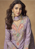 Vegaa Fashion Lavender Simar Silk Embroidered Designer Palazzo Suit | Grocsy