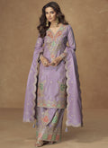 Vegaa Fashion Lavender Simar Silk Embroidered Designer Palazzo Suit | Grocsy