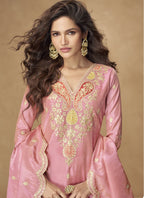 Vegaa Fashion Light Pink Simar Silk Embroidered Designer Palazzo Suit | Grocsy
