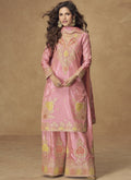 Vegaa Fashion Light Pink Simar Silk Embroidered Designer Palazzo Suit | Grocsy