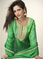 Vegaa Fashion Green Chinon Silk Embroidered Designer Sharara Suit | Grocsy