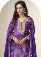 Vegaa Fashion Violet Chinon Silk Embroidered Designer Sharara Suit | Grocsy