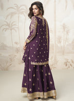 Vegaa Fashion Wine Chinon Silk Embroidered Sharara Suit | Grocsy