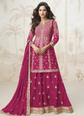 Vegaa Fashion Pink Chinon Silk Embroidered Sharara Suit | Grocsy