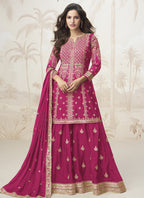 Vegaa Fashion Pink Chinon Silk Embroidered Sharara Suit | Grocsy
