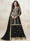 Vegaa Fashion Black Chinon Silk Embroidered Sharara Suit | Grocsy