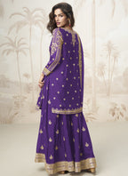 Vegaa Fashion Violet Chinon Silk Embroidered Sharara Suit | Grocsy