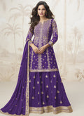 Vegaa Fashion Violet Chinon Silk Embroidered Sharara Suit | Grocsy