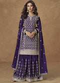 Vegaa Fashion Purple Chinon Silk Embroidered Sharara Suit | Grocsy