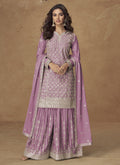 Vegaa Fashion Onion Pink Chinon Silk Embroidered Deiigner Palazzo Suit | Grocsy