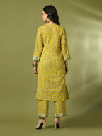 Myshka Women's Yellow Printed Cotton Straight Party Kurta Set | Grocsy