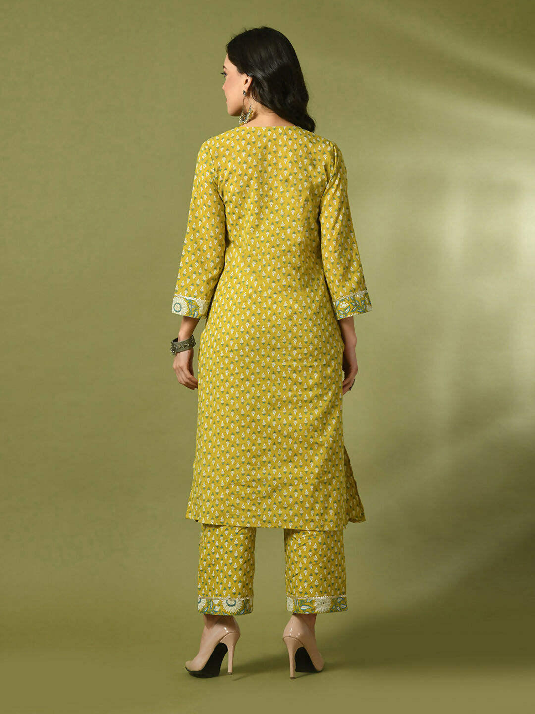 Myshka Women's Yellow Printed Cotton Straight Party Kurta Set | Grocsy