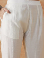 Sangria White Ethnic Motifs Embroidered Thread Work Straight Kurta & Trouser With Dupatta | Grocsy